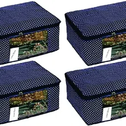 Love Store Set of 4 Cotton Quilted 3 Layered Foldable Saree Covers / Wardrobe Organizer Cotton Laundry Bag-image-10