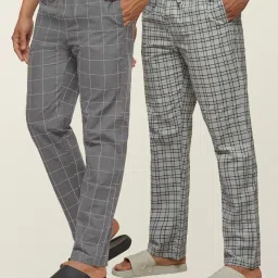 Pack of 2 Checkmate Intellieaze Combed Cotton Checks Men Pyjama-image-77