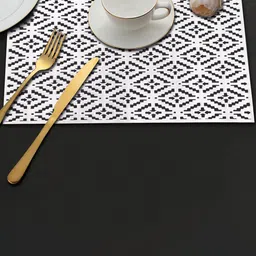 Dakshya Industries Black & White 2-Pieces Printed Rectangle Table Placemats image 1