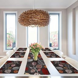 PRAKARTIK Black & Red 7 Pieces Printed Cotton Table Placemats With Runner image 1