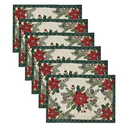 PRAKARTIK Set of 6 Green & Red Printed Cotton Table Placemats and Runner image 3