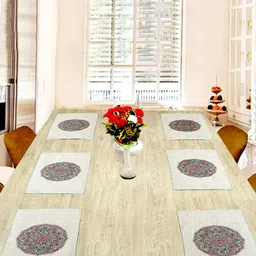 BELLA TRUE Set of 6 Off-White & Orange Digital Printed Table Placemats-27