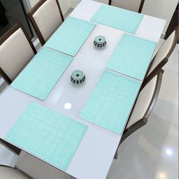 HOKIPO Set of 6 Turquoise Blue & White Solid Washable Table Placemats-5