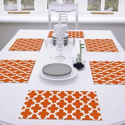 AEROHAVEN Set Of 6 Orange & White Geometric Textured Dining Table Placemats-1