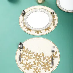 YWULY Cream 2 Pieces Beaded Table Placemats-17