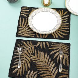 YWULY Black & Cream- Colored 2 Pieces Floral Embellished Beaded Round Table Placemats-29