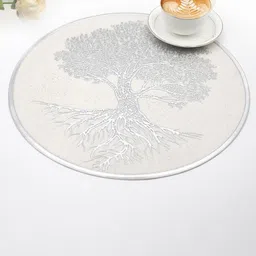 Dakshya Industries White 4 Pieces Tree Design Round Table Placemats-32