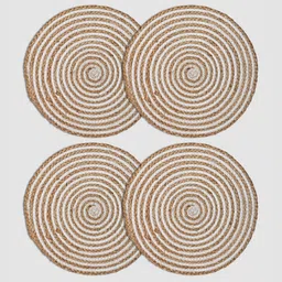 PAROKSH 4-Pcs White & Brown Braided Round Table Placemats-image-92