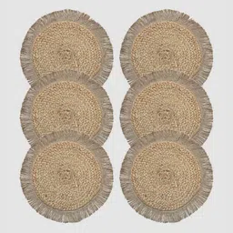 PAROKSH 6-Pcs Brown Fringed Round Table Placemats-26