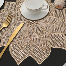 Dakshya Industries 2-Pcs Golden Textured Round Table Placemats image 2