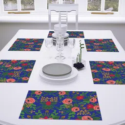 AEROHAVEN Set Of 6 Blue & Pink Floral Printed Table Placemats image 2
