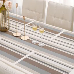 HOKIPO Beige & Brown 7-Pieces Geometric Rectangular Table Placemats & Table Runner image 3