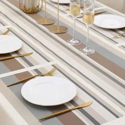 HOKIPO Beige & Brown 7-Pieces Geometric Rectangular Table Placemats & Table Runner image 5