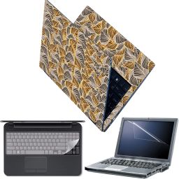 Techfit Full Body Laptop Skin with Screen Guard and Key Guard Golden Grey Multi Leaf Art Combo Set-picture-6