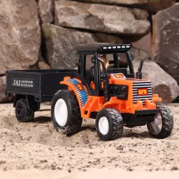 - Tractor With Trolley - Pull Back Spring Action Tractor Toy - No Battery-6