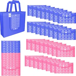 homestic Pack of 48 Smile Foldable Grocery/Shopping Bags For Women | Dark Blue & Pink Pack of 48 Grocery Bags-picture-10