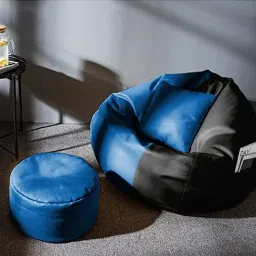 shira 24 4XL Bean Bag with Footrest & Cushion Ready to Use with Beans ( Blue::Black-4XL) Bean Bag SofaWith Bean Filling image 3