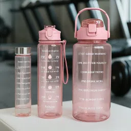 Durable Set of 3 Transparent Water Bottles with Straws, Leak-Proof ,Time Marked 3200 ml Water Bottles-image-62