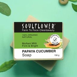 Soulflower Pack of 2 Papaya Cucumber Soap Best Natural Make Up Remover With Natural Oil 150g-19