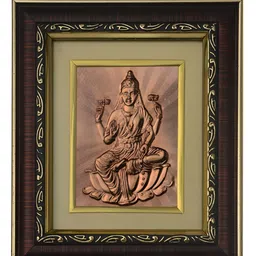 Pray Everyday Brown & Copper Toned Lakshmi Mata Self Design Wall Photo Frame-14