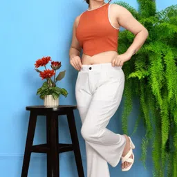 gibbonte Women Loose Fit White Lycra Blend Trousers-picture-29