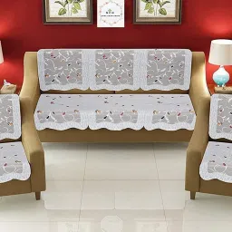 Attractive Leaf Print whit Net Sofa Cover 10 pc Sofa Fabric-29