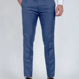 Men Regular Fit Blue Cotton Blend Trousers-image-21