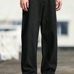 metronaut Men Straight Fit Mid Rise Black Jeans-picture-1