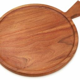 12 Inch Handcrafted Brown Acacia Round Wooden Serving Platter Tray Serving Set-image-87