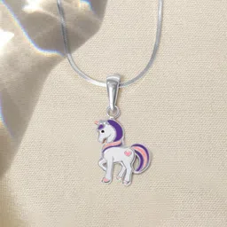HighSpark Girls 925 Sterling Silver Heart Unicorn-Shaped Pendant With Chain-image-76