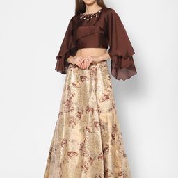 Kiya Women Brown & Gold-Toned Embroidered Ready to Wear Lehenga Choli-34