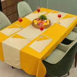 URBAN SPACE 13-Pcs Yellow & Beige Textured Cotton Table Linen Sets-5