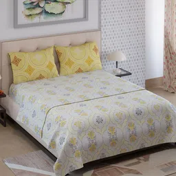 Color Sense Ivy White Ethnic Motifs Printed Microfiber Queen Bedsheet Set 2.42 m x 2.21 m-image-35