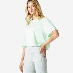 Women Gym Cotton Blend Cropped T-Shirt 520-Green-image-8