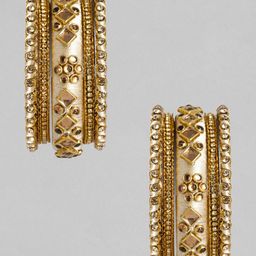 Peora Women Beige Set of 10 Silk Thread & Stone Studded Chuda Bangles image 3