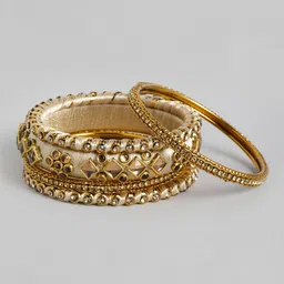 Peora Women Beige Set of 10 Silk Thread & Stone Studded Chuda Bangles image 4