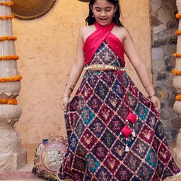 VASTRAMAY Girls Ethnic Printed Sequinned Ready to Wear Lehenga With Choli-25