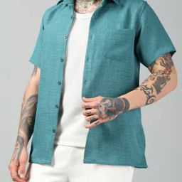 Shein Spread Collar Short Sleeve Shirt With Chest Pocket-image-86