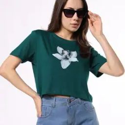 Women Floral Print Fitted Round-Neck Cotton T-Shirt-image-30