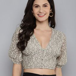 SASSAFRAS Beige Blouson Crop Top-image-77