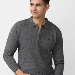 Peter England Casuals Open Knit Peter Pan Collar Front-Open Sweater-image-35