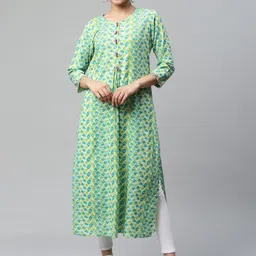IRIDAA JAIPUR Women Green Geometric Printed Kurta-image-35