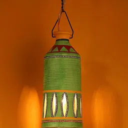 AAKRITI ART CREATIONS Roma-D Green Printed Terracotta Ceiling Lamp-picture-8