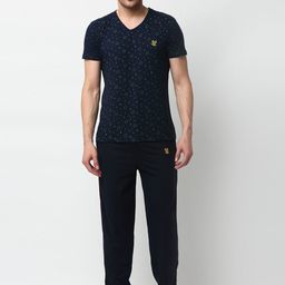 VIMAL JONNEY Men Navy Blue & Green Printed Night Suit-image-61