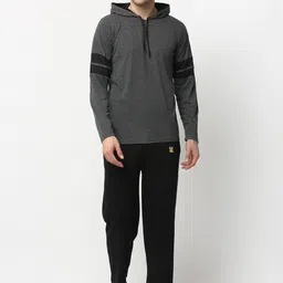 Vimal Jonney Men Grey & Black Pure Cotton Tracksuit-image-4