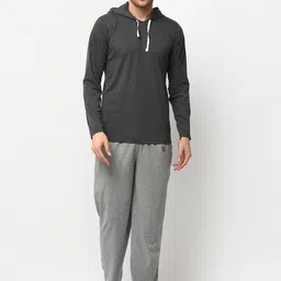 VIMAL JONNEY Men Grey & Charcoal Solid Night suit-9