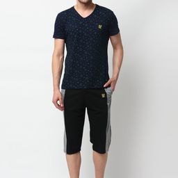 VIMAL JONNEY Men Navy Blue & Black Printed Pure Cotton Night Suit-image-70