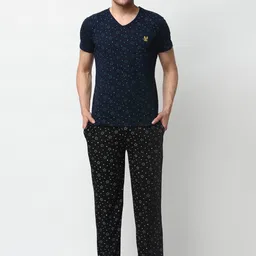 VIMAL JONNEY Men Navy Blue & Black Printed Night Suit-image-78
