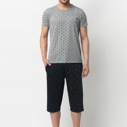 VIMAL JONNEY Men Grey & Blue Printed Night suit-12