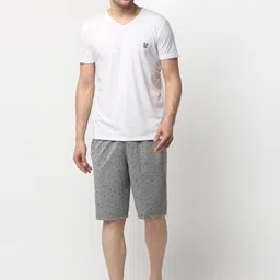 VIMAL JONNEY Men Grey & White Cotton Blend Night Suit-image-58